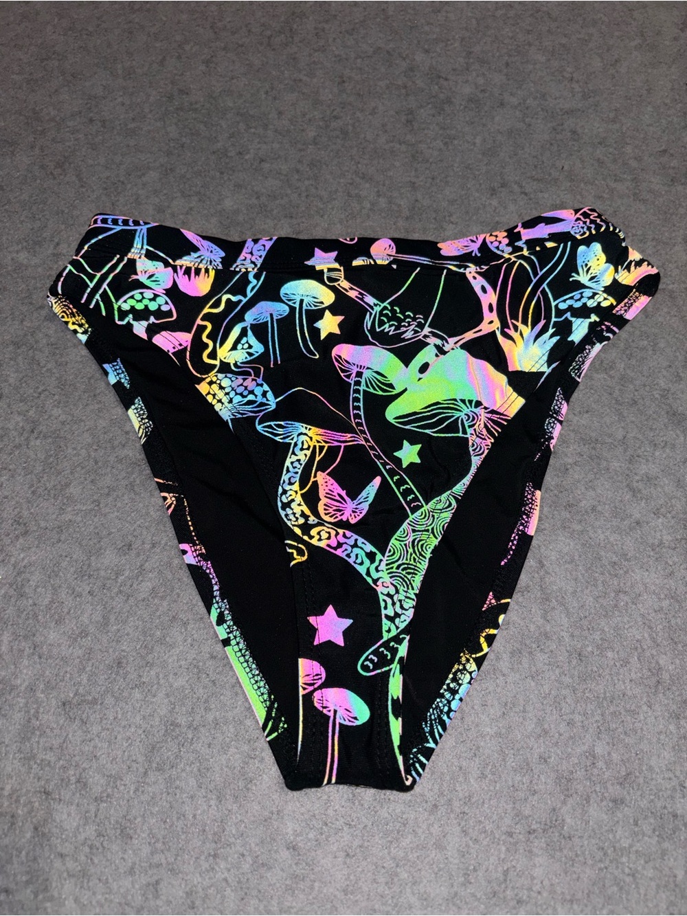 iHeartRaves Rainbow Reflective Rave Bottoms with Mushroom Fungi Star Butterfly